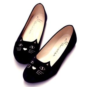 Black Velvet Suede Cat Flats